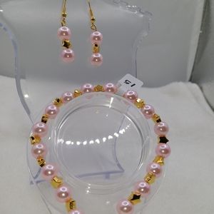 Handmade wire beaded bracelet and earrings